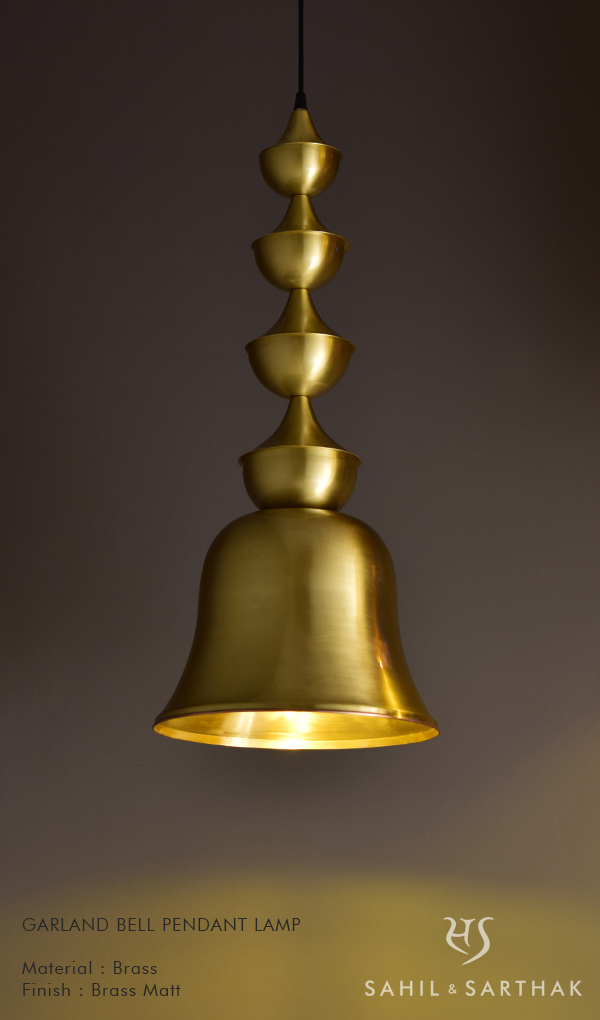 Garland Bell Pendent Lamp Sahil & Sarthak in Brass Matt